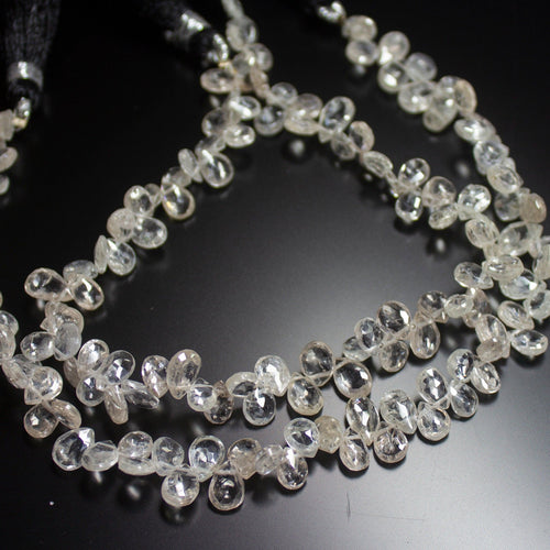 8 Inches, 5-6mm, White Zircon Faceted Pear Drop Briolette Loose Gemstone Beads - Jalvi & Co.