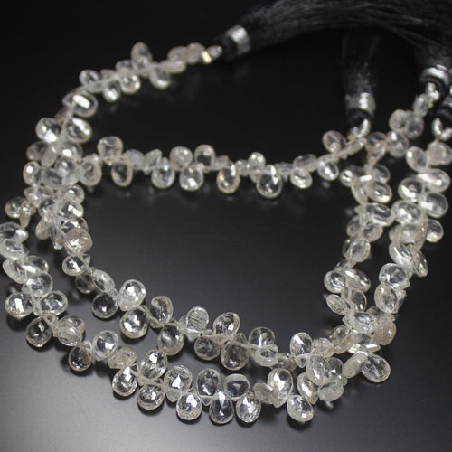 8 Inches, 5-6mm, White Zircon Faceted Pear Drop Briolette Loose Gemstone Beads - Jalvi & Co.