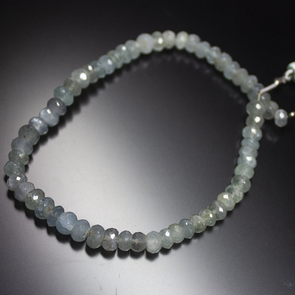 8 inches, 5mm, Natural Moss Aquamarine Faceted Rondelle Loose Gemstone Beads - Jalvi & Co.