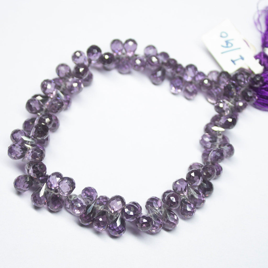 8 inches, 6-7mm, Purple Zircon Faceted Teardrop Briolette Loose Gemstone Beads, Zircon Beads - Jalvi & Co.