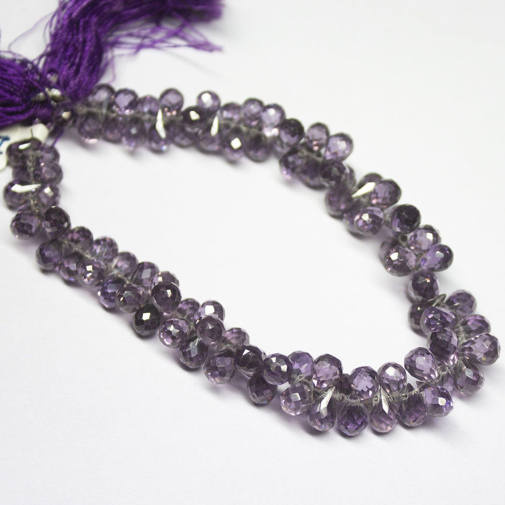 8 inches, 6-7mm, Purple Zircon Faceted Teardrop Briolette Loose Gemstone Beads, Zircon Beads - Jalvi & Co.