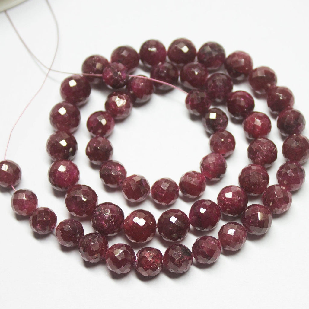 8 inches, 6-8mm, Natural Blood Red Ruby Faceted Round Sphere Loose Gemstone Beads - Jalvi & Co.