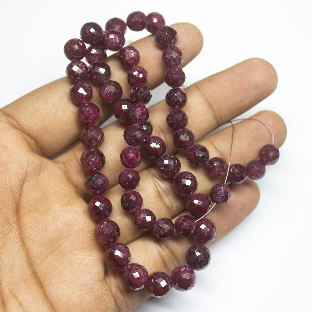 8 inches, 6-8mm, Natural Blood Red Ruby Faceted Round Sphere Loose Gemstone Beads - Jalvi & Co.