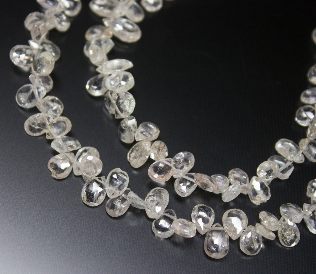 8 inches, 6-8mm, White Zircon Faceted Pear Drops Briolette Loose Gemstone Beads - Jalvi & Co.