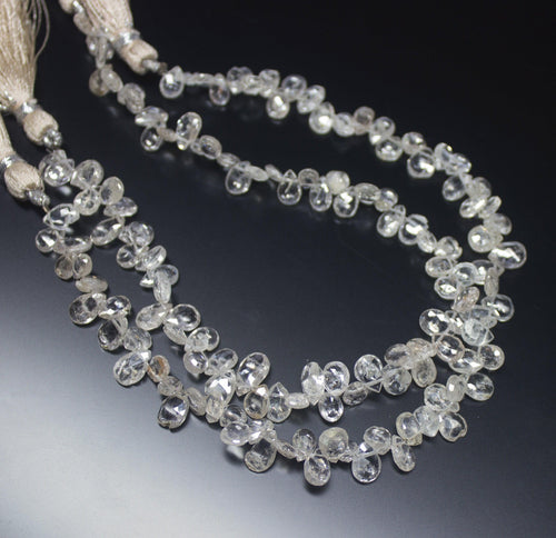 8 inches, 6-8mm, White Zircon Faceted Pear Drops Briolette Loose Gemstone Beads - Jalvi & Co.