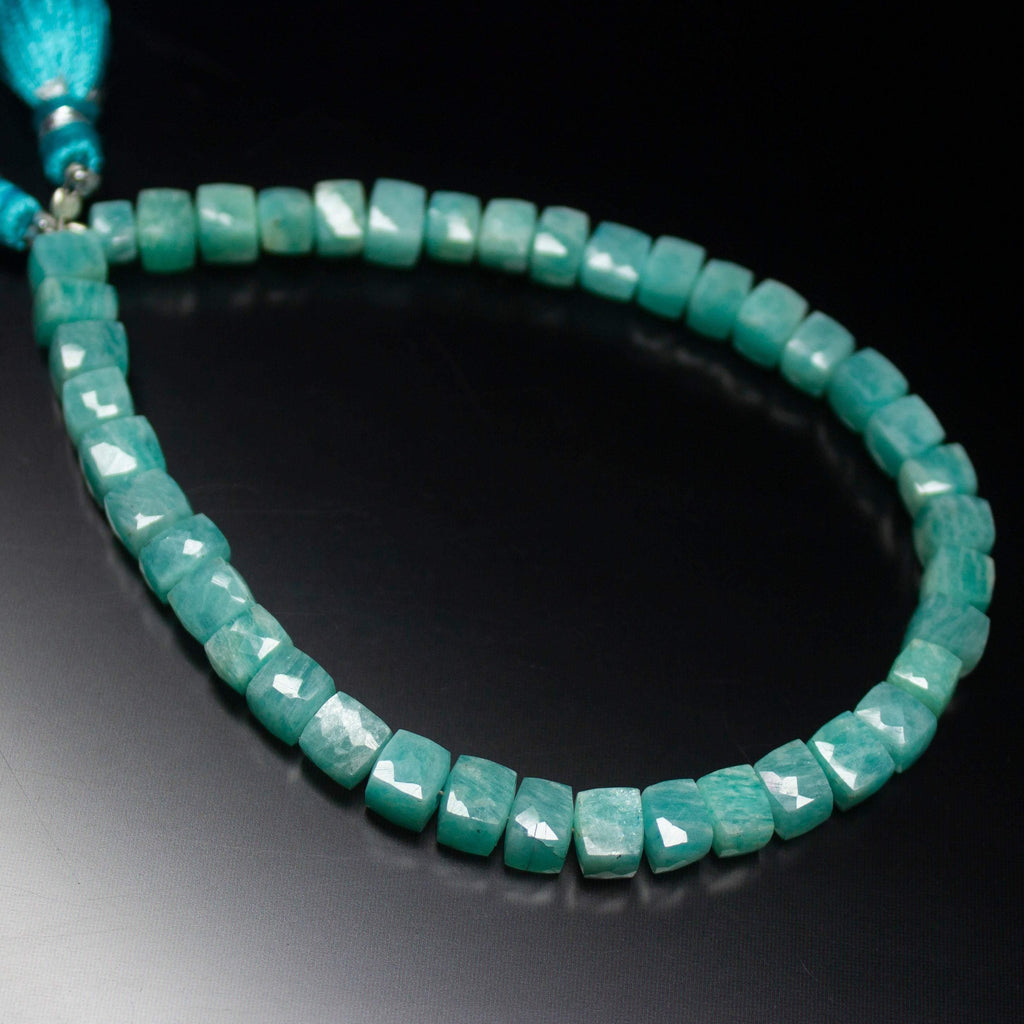 8 inches, 6mm, Natural Blue Amazonite Faceted Square 3D Cube Box Beads - Jalvi & Co.