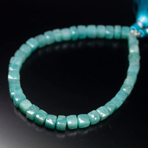 8 inches, 6mm, Natural Blue Amazonite Faceted Square 3D Cube Box Beads - Jalvi & Co.