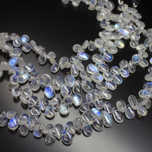 8 inches, 7-10mm, Natural Moonstone Smooth Plain Pear Drops Briolette Gemstone Beads - Jalvi & Co.