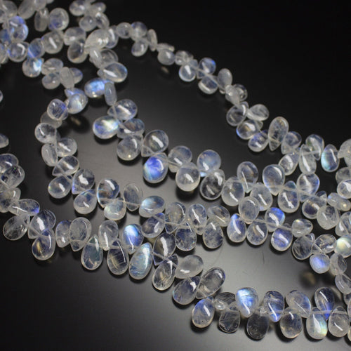 8 inches, 7-10mm, Natural Moonstone Smooth Plain Pear Drops Briolette Gemstone Beads - Jalvi & Co.