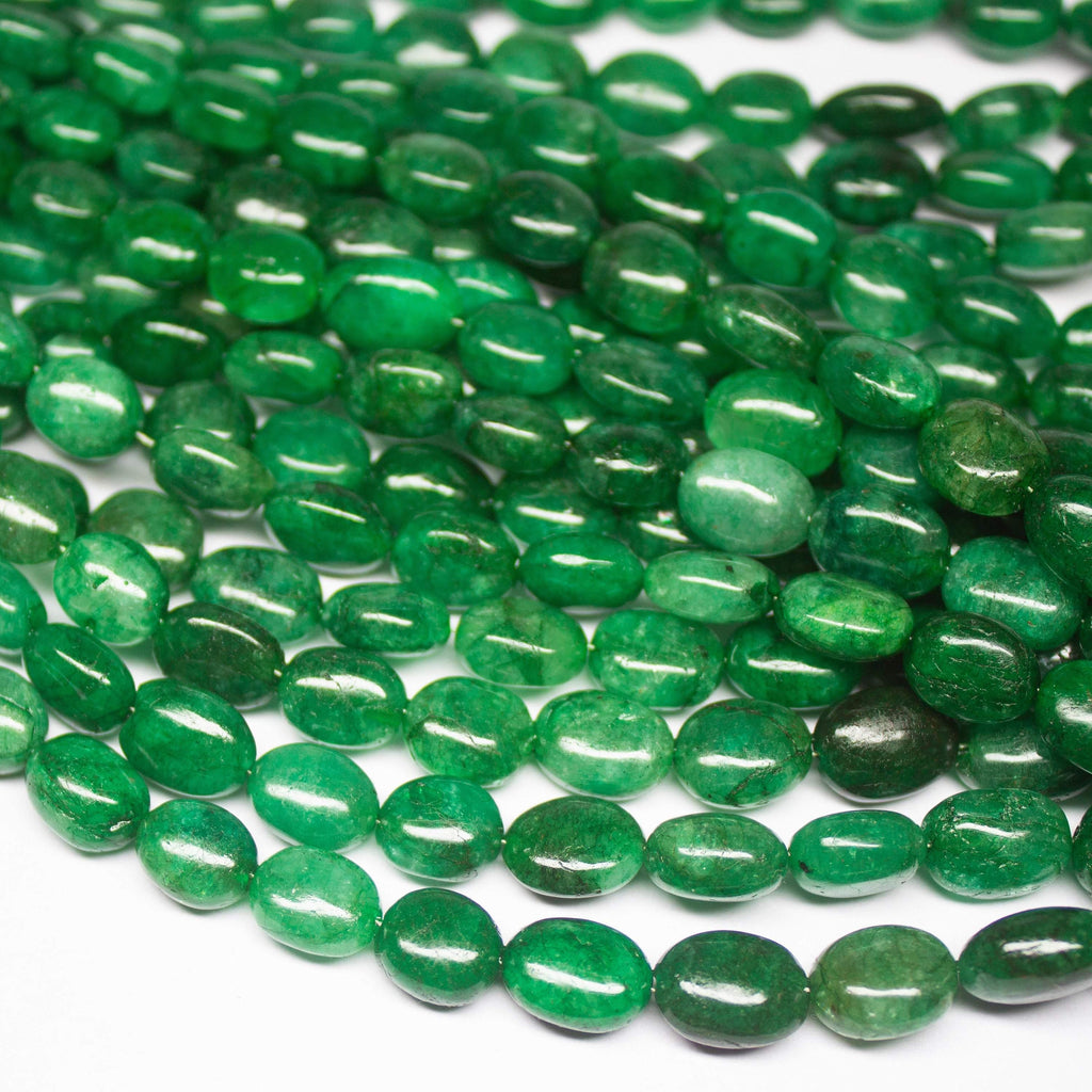 8 inches, 7-12mm, Natural Green Emerald Smooth Oval Briolette Beads Strand, Emerald Beads - Jalvi & Co.