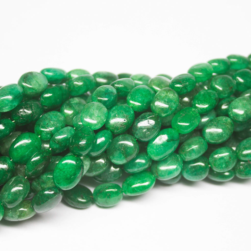 8 inches, 7-12mm, Natural Green Emerald Smooth Oval Briolette Beads Strand, Emerald Beads - Jalvi & Co.