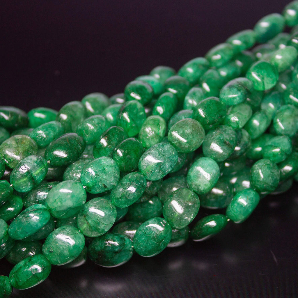 8 inches, 7-12mm, Natural Green Emerald Smooth Oval Briolette Beads Strand, Emerald Beads - Jalvi & Co.