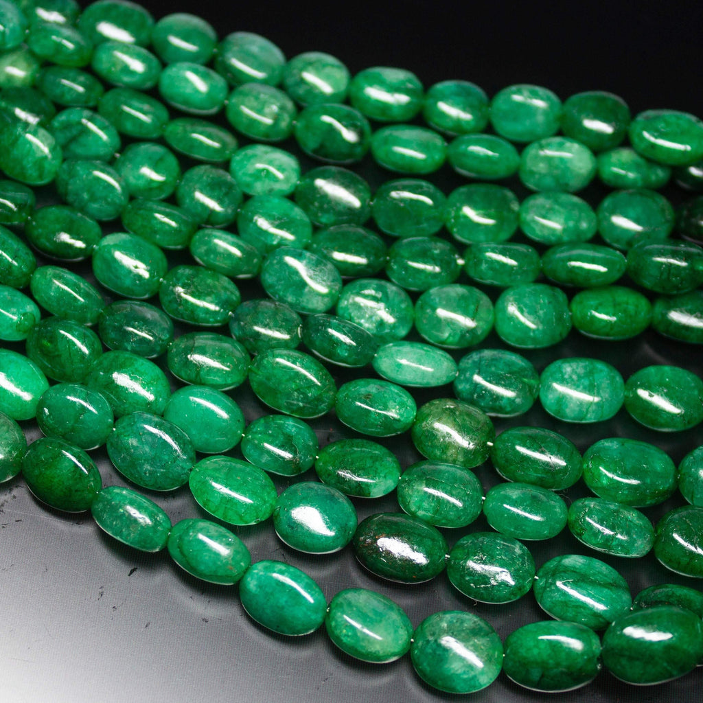 8 inches, 7-12mm, Natural Green Emerald Smooth Oval Briolette Beads Strand, Emerald Beads - Jalvi & Co.