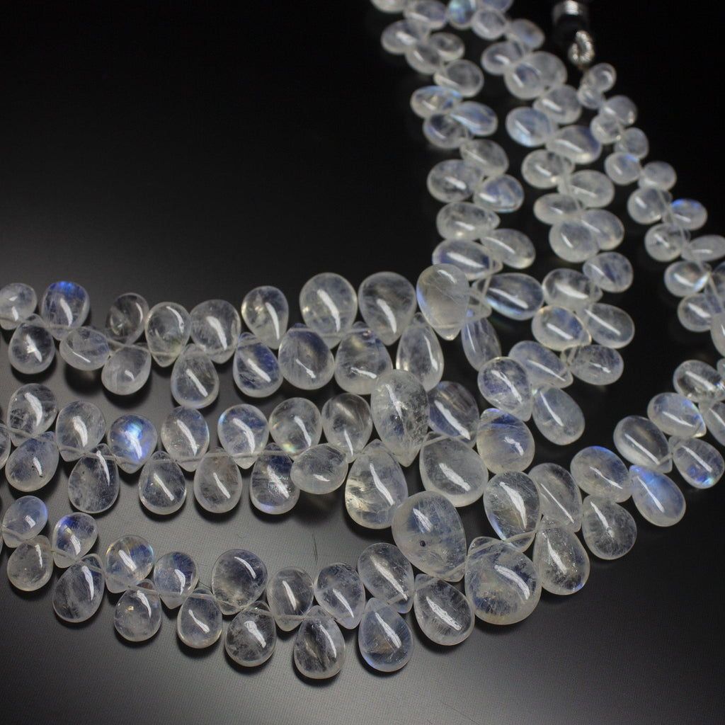 8 inches, 7-13mm, Natural Rainbow Moonstone Smooth Pear Drops Briolette Gemstone Beads - Jalvi & Co.