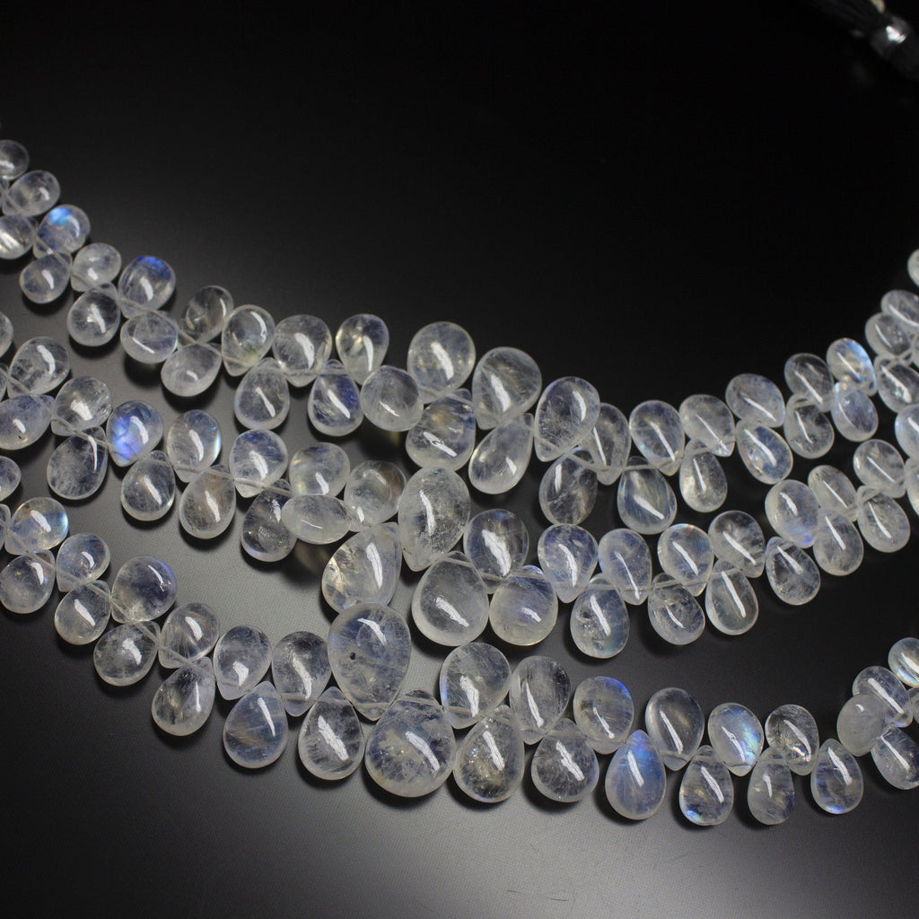 8 inches, 7-13mm, Natural Rainbow Moonstone Smooth Pear Drops Briolette Gemstone Beads - Jalvi & Co.