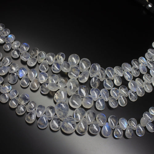 8 inches, 7-13mm, Natural Rainbow Moonstone Smooth Pear Drops Briolette Gemstone Beads - Jalvi & Co.