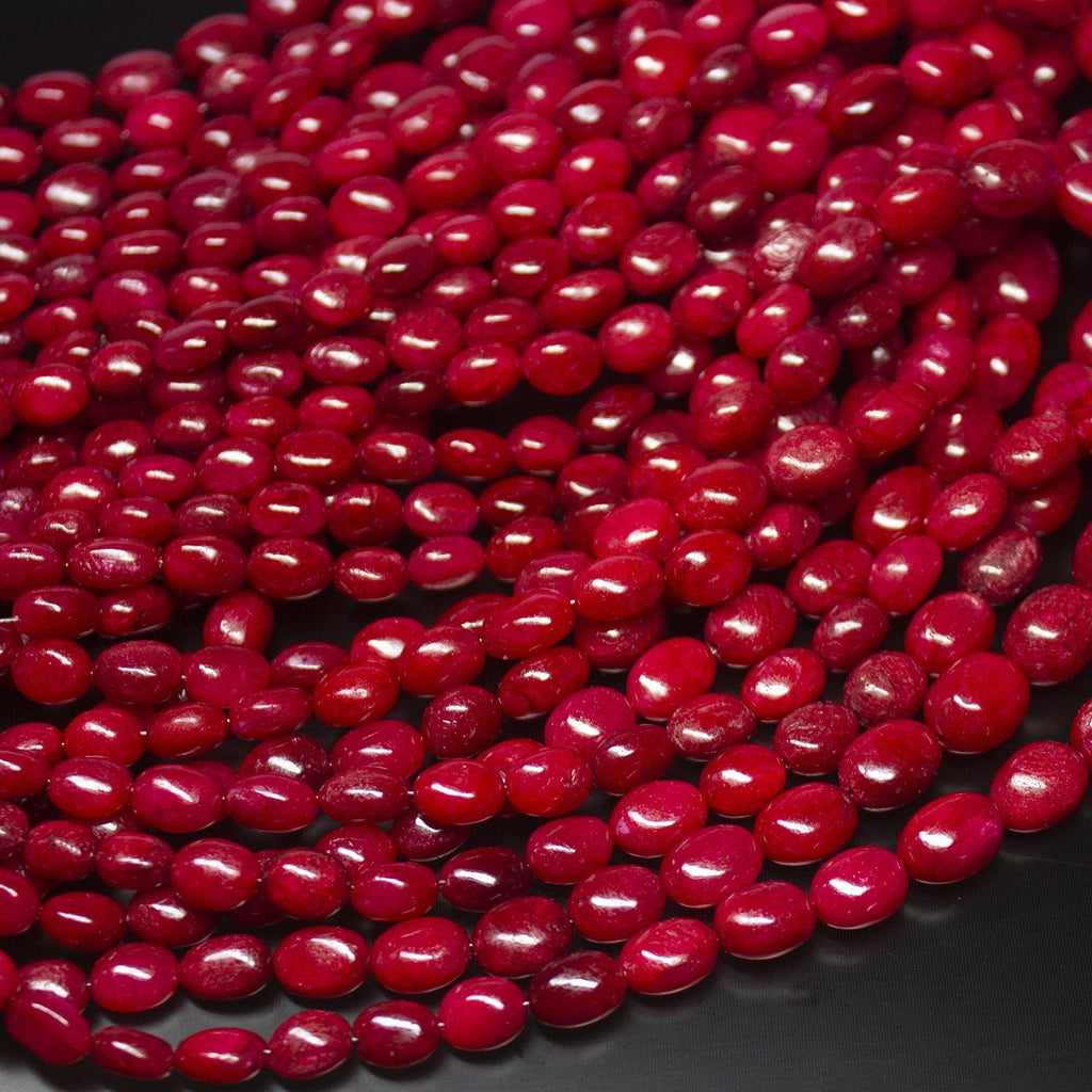 8 inches, 7-14mm, Natural Blood Red Ruby Smooth Oval Briolette Beads Strand, Ruby Beads - Jalvi & Co.