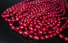 Load image into Gallery viewer, 8 inches, 7-14mm, Natural Blood Red Ruby Smooth Oval Briolette Beads Strand, Ruby Beads - Jalvi &amp; Co.