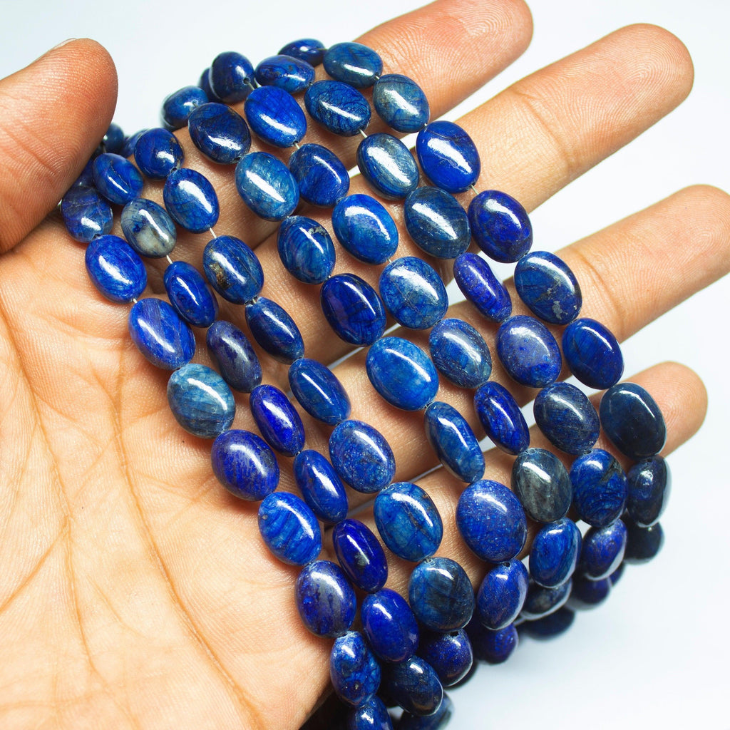 8 inches, 7-14mm, Natural Blue Sapphire Smooth Oval Briolette Beads Strand, Sapphire Beads - Jalvi & Co.