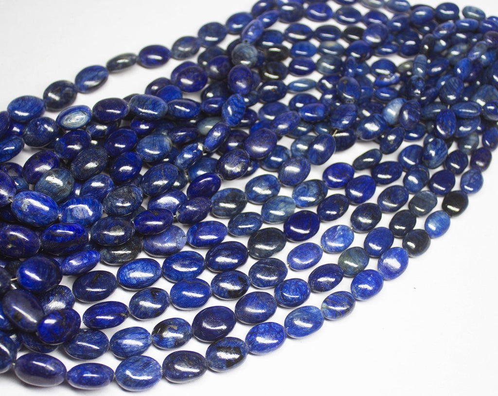 8 inches, 7-14mm, Natural Blue Sapphire Smooth Oval Briolette Beads Strand, Sapphire Beads - Jalvi & Co.