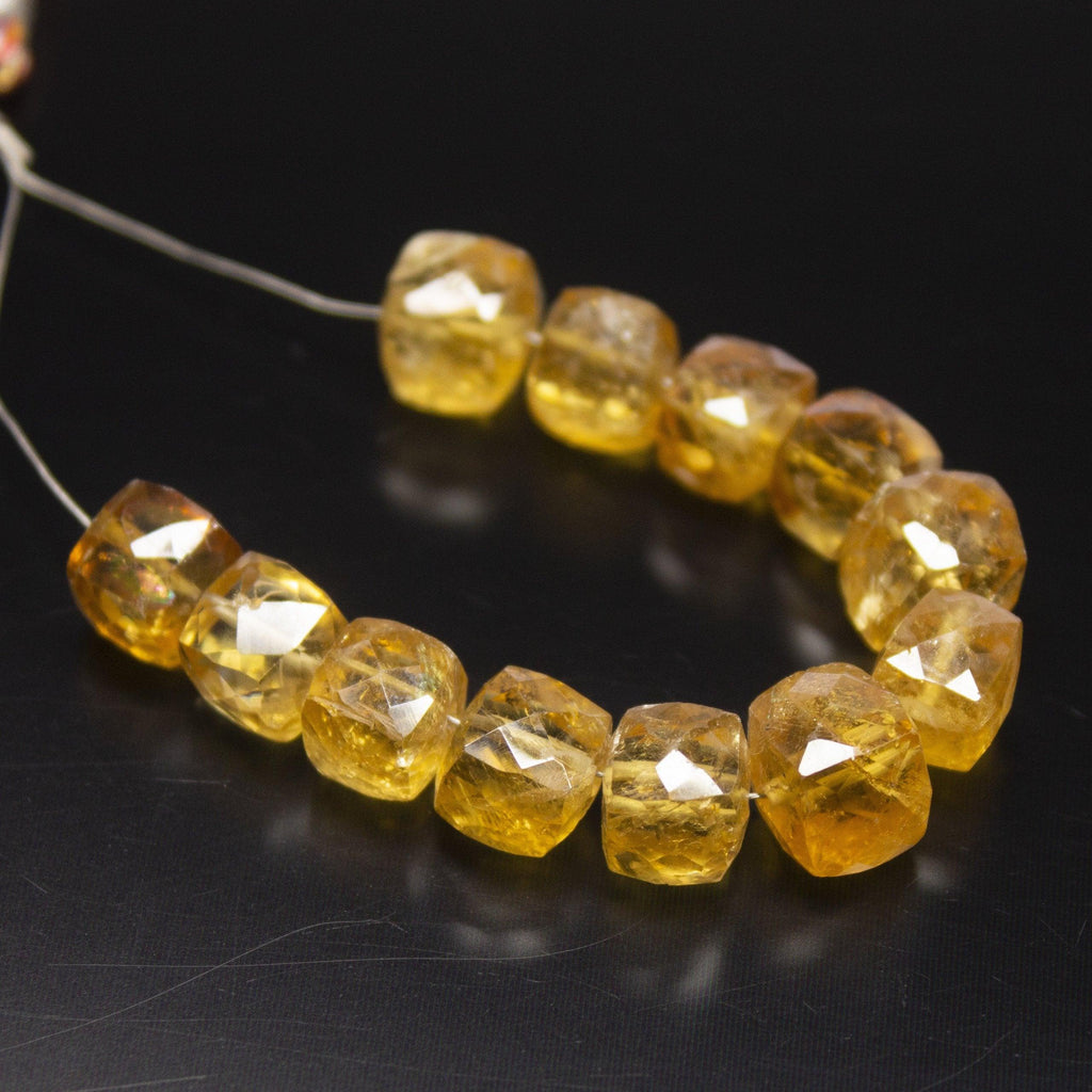 8 inches, 7-8mm, Natural Golden Citrine Faceted 3D Square Beads, Citrine Beads - Jalvi & Co.