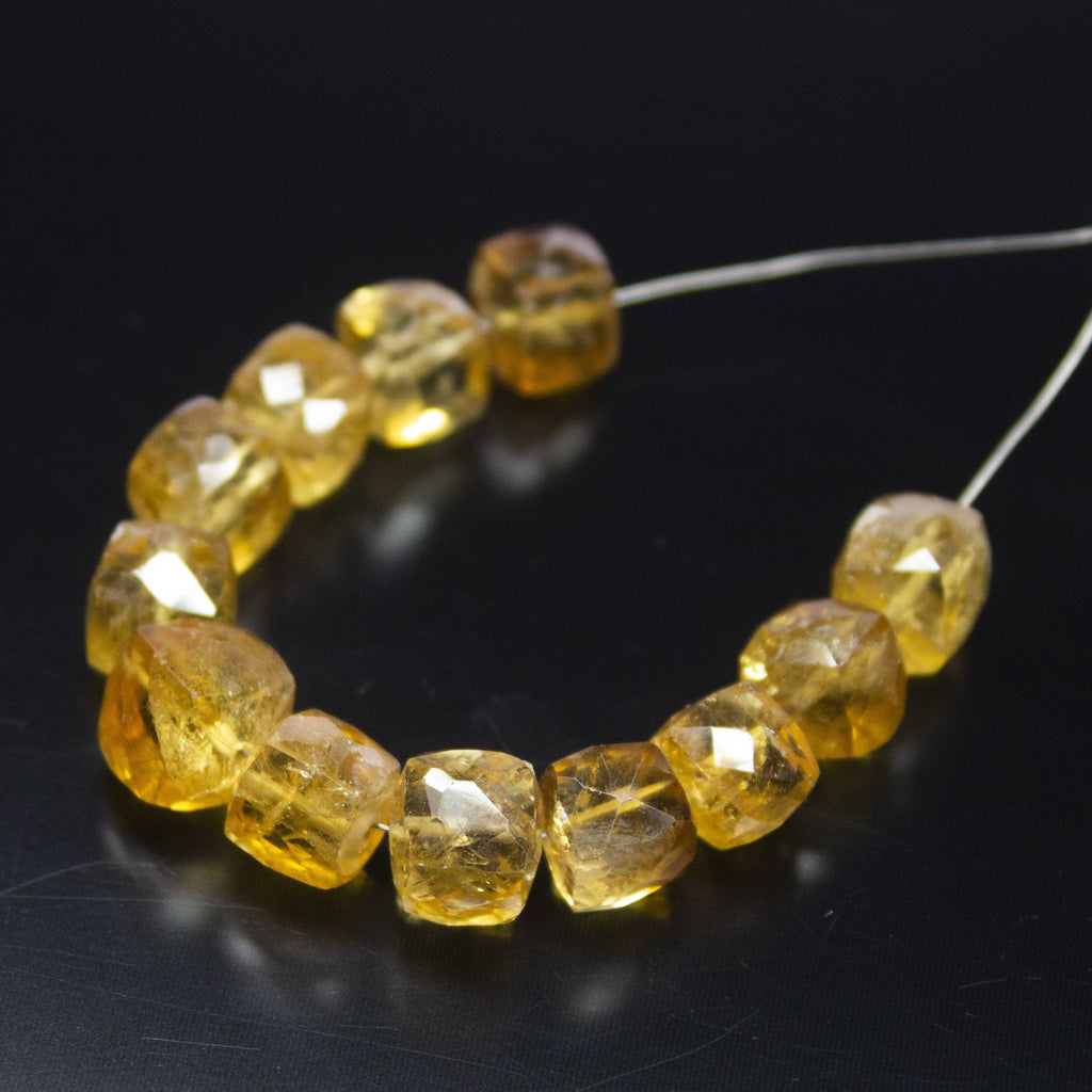 8 inches, 7-8mm, Natural Golden Citrine Faceted 3D Square Beads, Citrine Beads - Jalvi & Co.