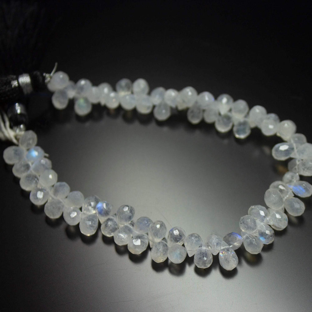 8 inches, 7-8mm, Natural Rainbow Moonstone Faceted Tear Drop Briolette Loose Gemstone Beads - Jalvi & Co.