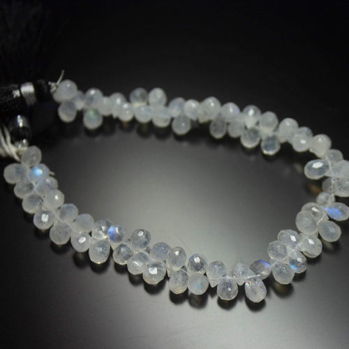 8 inches, 7-8mm, Natural Rainbow Moonstone Faceted Tear Drop Briolette Loose Gemstone Beads - Jalvi & Co.