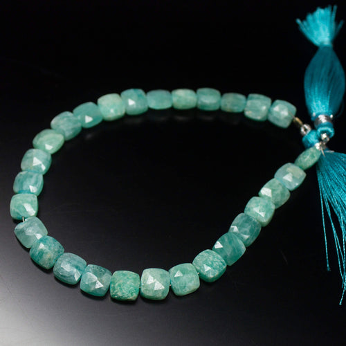 8 inches, 7mm, Natural Blue Amazonite Faceted Cushion Briolette Beads - Jalvi & Co.