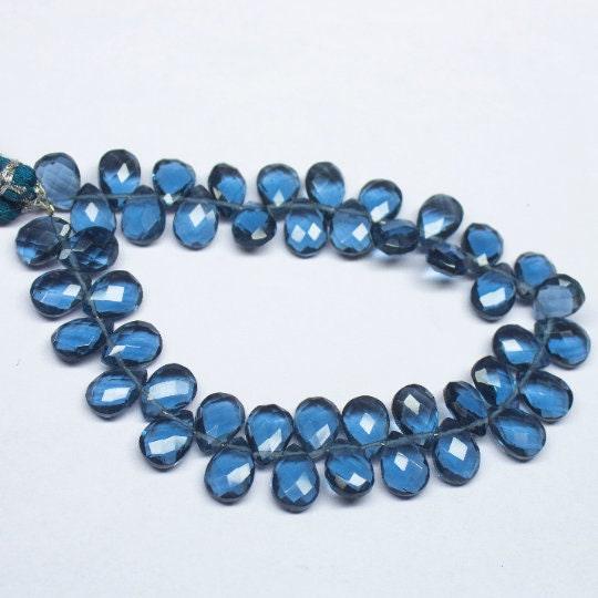 8 inches, 7x10mm Calibrated, London Blue Quartz Faceted Pear Drop Briolette Beads, Quartz Beads, Quartz Briolette - Jalvi & Co.