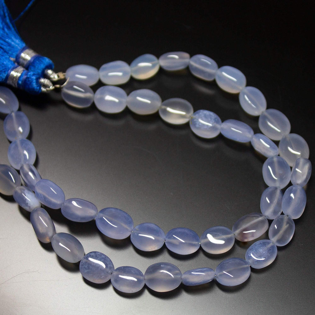 8 inches, 8-10mm, Blue Turk Chalcedony Smooth Plain Oval Loose Gemstone Beads - Jalvi & Co.