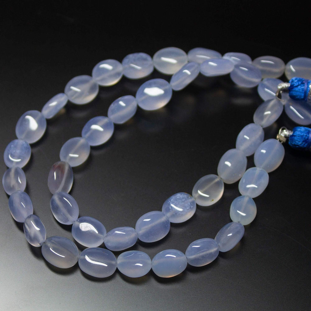 8 inches, 8-10mm, Blue Turk Chalcedony Smooth Plain Oval Loose Gemstone Beads - Jalvi & Co.