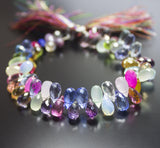 8 inches, 8-10mm, Multi Quartz Chalcedony Faceted Teardrop Briolette Loose Gemstone Beads Strand