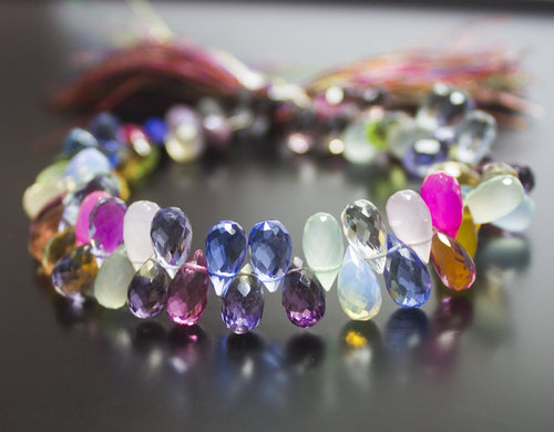 8 inches, 8-10mm, Multi Quartz Chalcedony Faceted Teardrop Briolette Loose Gemstone Beads Strand - Jalvi & Co.