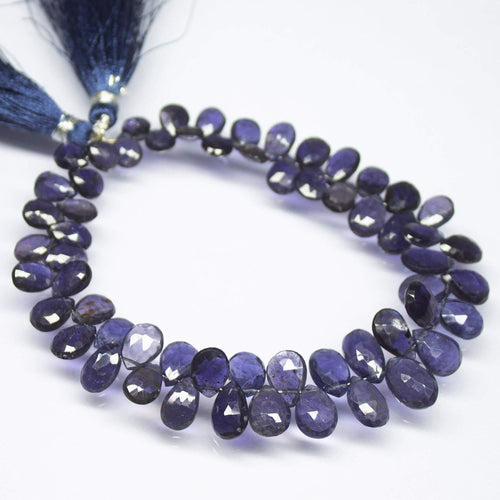 8 inches, 8-10mm, Natural Blue Iolite Faceted Pear Drop Briolette Beads, Iolite Beads - Jalvi & Co.