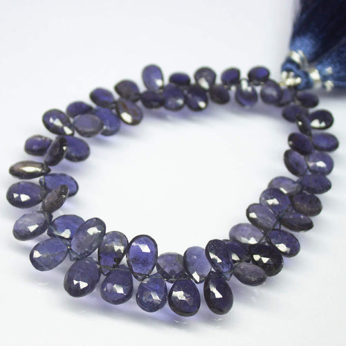 8 inches, 8-10mm, Natural Blue Iolite Faceted Pear Drop Briolette Beads, Iolite Beads - Jalvi & Co.