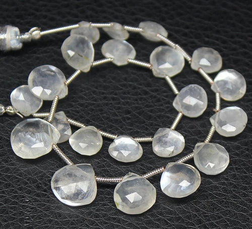 8 inches, 8-10mm, Natural Ceylon Moonstone Faceted Heart Drop Briolette Beads - Jalvi & Co.