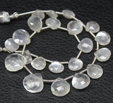 8 inches, 8-10mm, Natural Ceylon Moonstone Faceted Heart Drop Briolette Beads