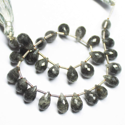 8 Inches, 8-9mm, Natural Black Rutile Faceted Tear Drop Briolette Beads Strand - Jalvi & Co.
