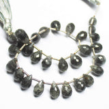 8 Inches, 8-9mm, Natural Black Rutile Faceted Tear Drop Briolette Beads Strand