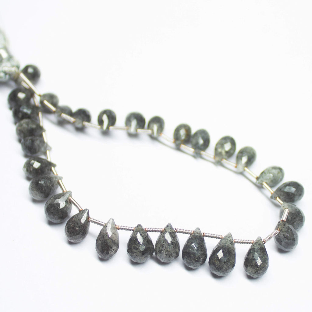 8 Inches, 8-9mm, Natural Black Rutile Faceted Tear Drop Briolette Beads Strand - Jalvi & Co.