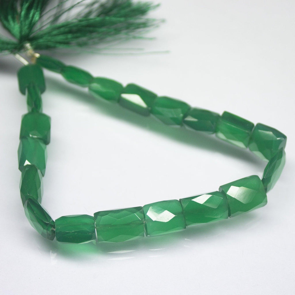 8 inches, 8mm 11mm, Green Onyx Faceted Rectangle Shape Beads Strand, Onyx Beads - Jalvi & Co.