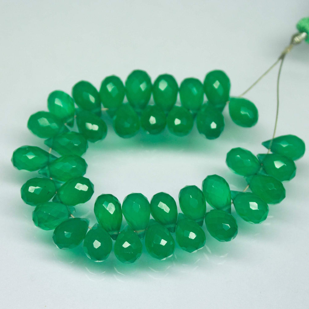 8 inches, 8mm 12mm, Green Onyx Faceted Teardrop Briolette Shape Beads Strand, Onyx Beads - Jalvi & Co.