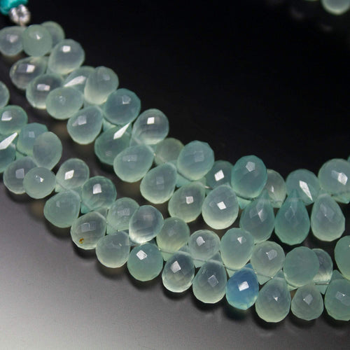 8 inches, 8mm, Aqua Blue Chalcedony Faceted Tear Drop Briolette Loose Gemstone Beads - Jalvi & Co.