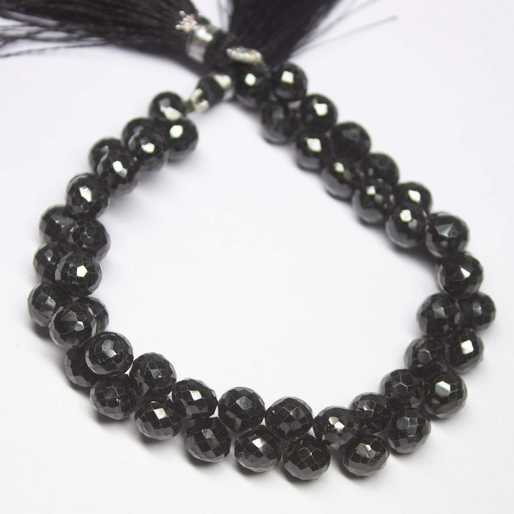 8 inches, 8mm, Natural Black Spinel Faceted Fancy Onion Teardrop Briolette Gemstone Beads - Jalvi & Co.