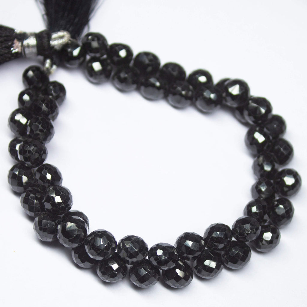 8 inches, 8mm, Natural Black Spinel Faceted Fancy Onion Teardrop Briolette Gemstone Beads - Jalvi & Co.