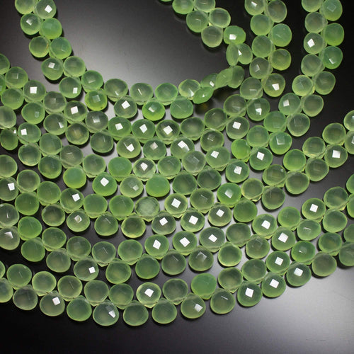 8 inches, 8mm, Prehnite Chalcedony Faceted Heart Shape Drops Briolettes - Jalvi & Co.