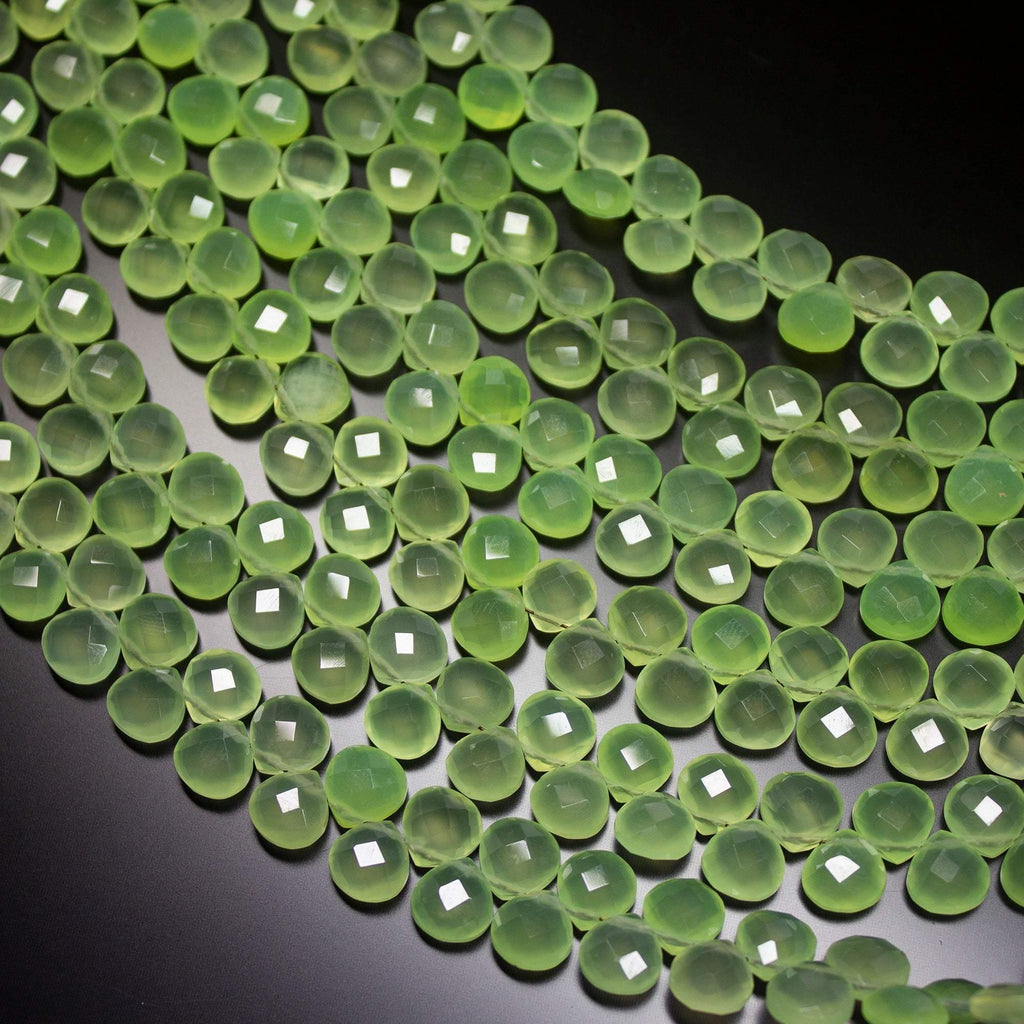 8 inches, 8mm, Prehnite Chalcedony Faceted Heart Shape Drops Briolettes - Jalvi & Co.