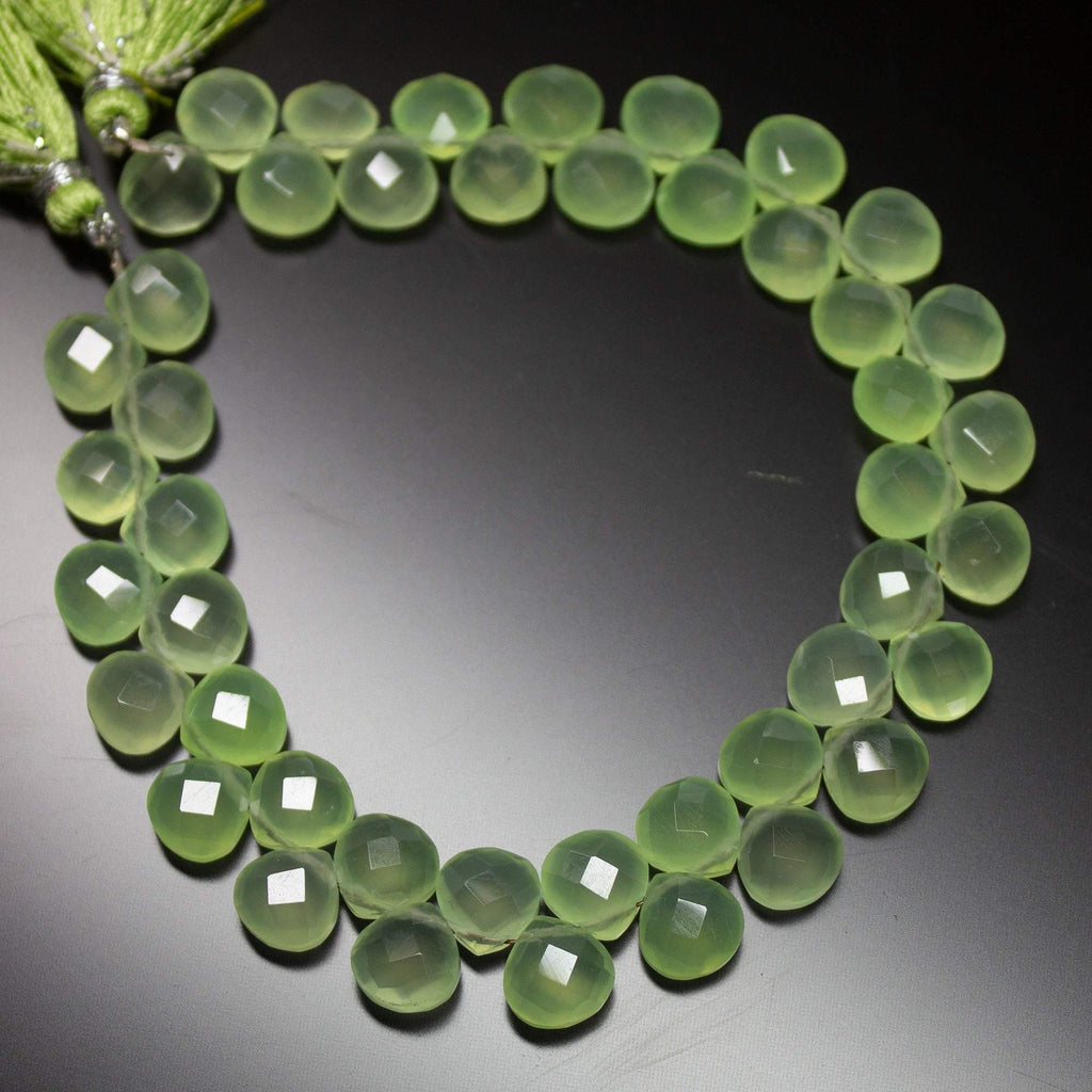 8 inches, 8mm, Prehnite Chalcedony Faceted Heart Shape Drops Briolettes - Jalvi & Co.