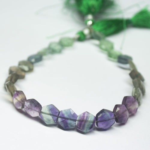 8 inches, 9mm, Natural Bi Fluorite Faceted Hexagon Briolette Beads - Jalvi & Co.